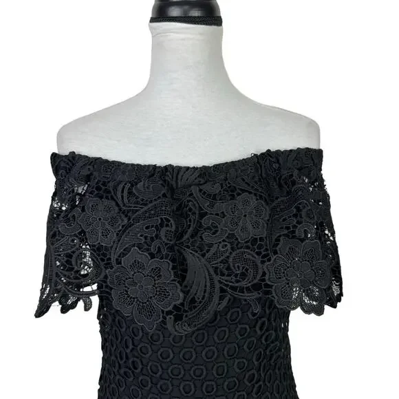 Tahari ASL NWT Amy Black Lace Off the Shoulder Cocktail Party Sheath Dress - Picture 6 of 12
